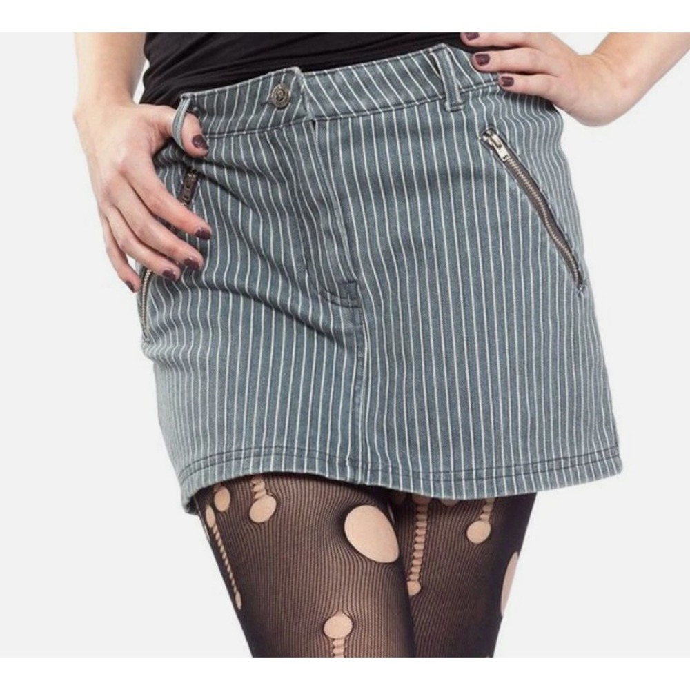 Sourpuss Pinstripe Mini Skirt in Gray and White